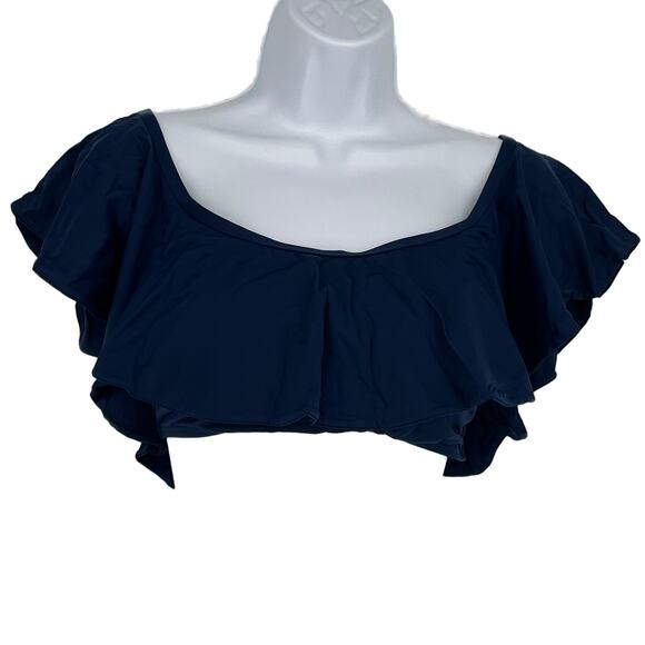 Bikini Swimsuit Ruffle Bandeau Top in Navy Blue Size Large - Picture 3 of 5